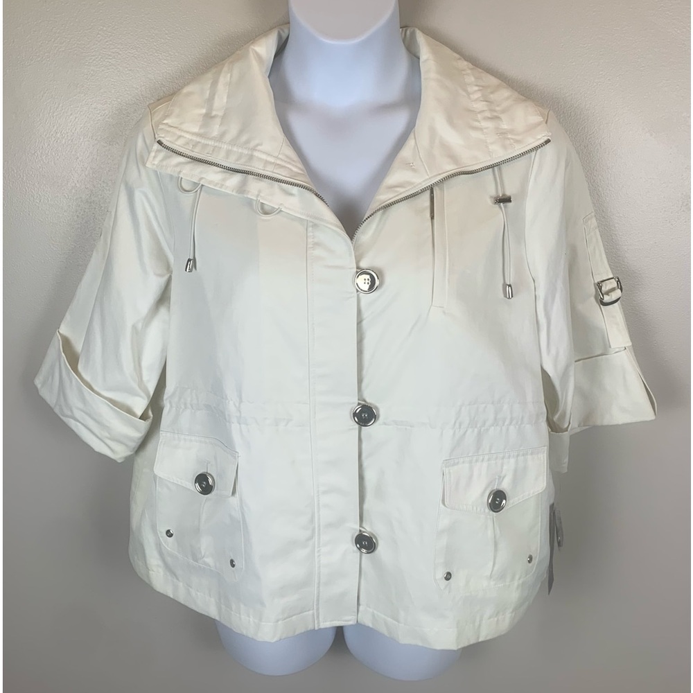 AK Anne Klein White Spring Jacket Raincoat 3/4‎ Sleeve Coat, Women's Size XL NWT